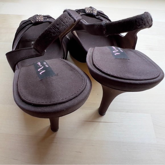 NINA New York Dark Brown Bronze Rhinestones Open Toe Heels Sandals Shoes size 10 - Picture 6 of 12